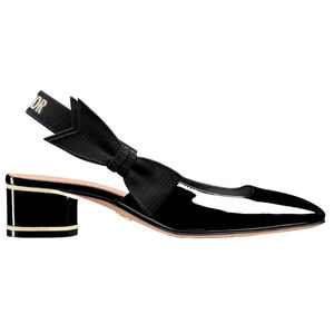 Dior Miss Dior Paris Black Patent Bow Slingback Strap Low Block Heel Pump 38.5